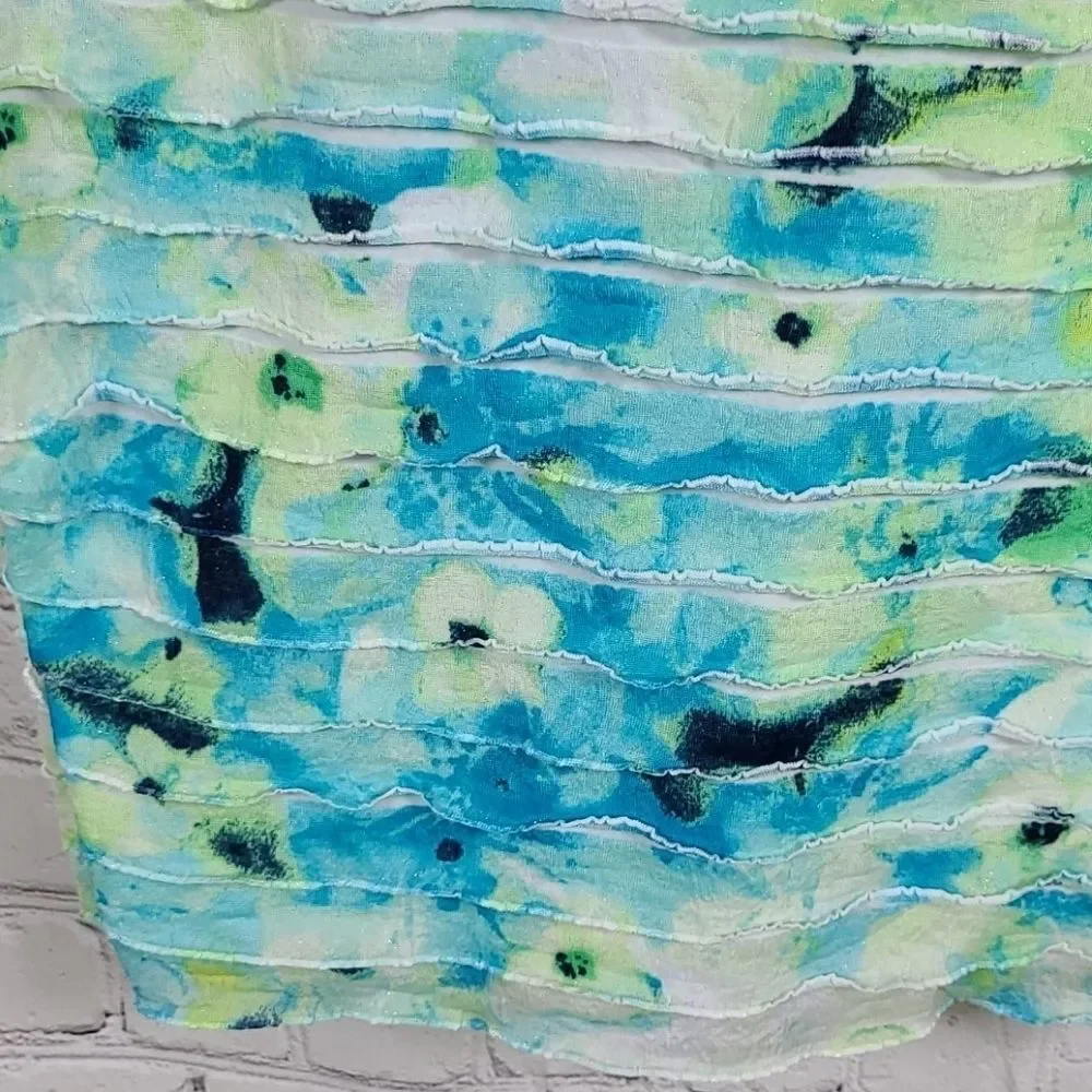 Justice Floral Tank Top Girls 14 Blue Green Tiered Ruffle Cami Shimmer Breezy L